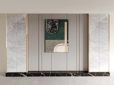Modern Background Wall Design With Marble Panels And Green Decorative Painting 3d model