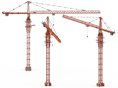Multiple Red Industrial Tower Cranes Heavy Duty Construction Machinery 3d model
