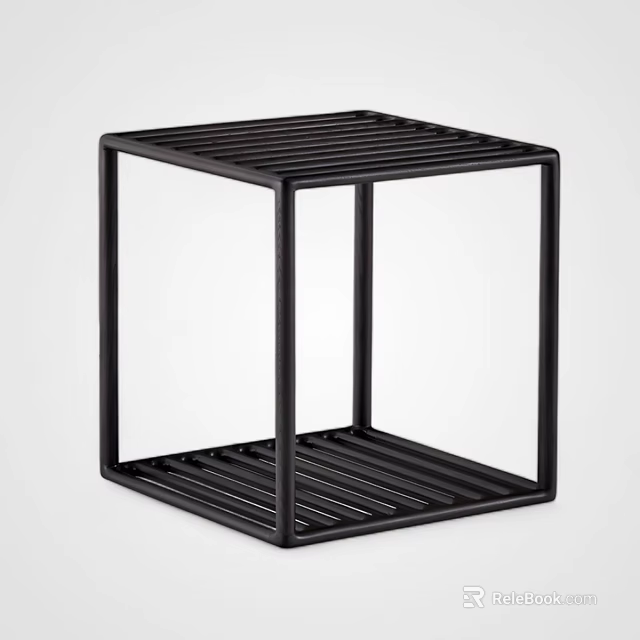 Black Metal Square Side Table With Modern Minimalist Two Tier Slatted Design 3d model 
