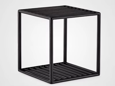 Black Metal Square Side Table With Modern Minimalist Two Tier Slatted Design 3d model