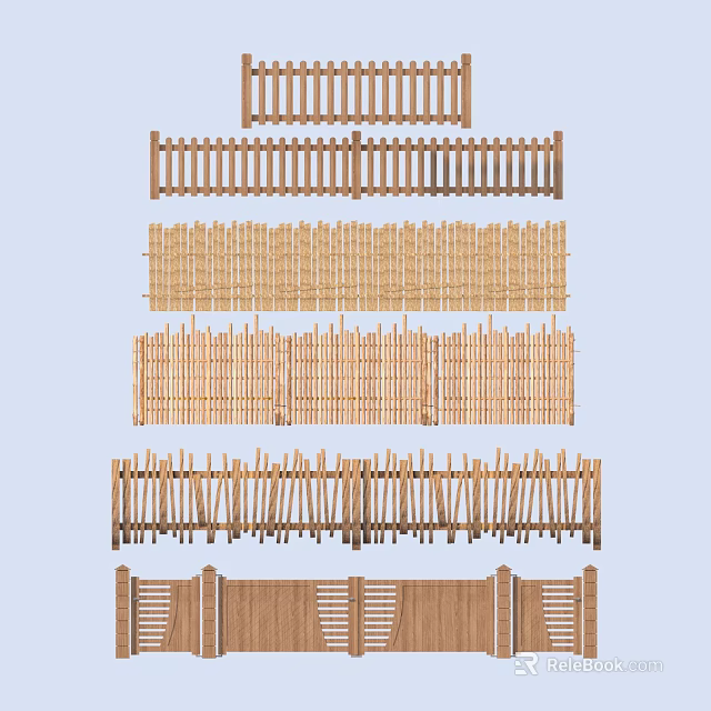 Wooden Railings With Various Designs For Outdoor Home Garden Decor 3d model 