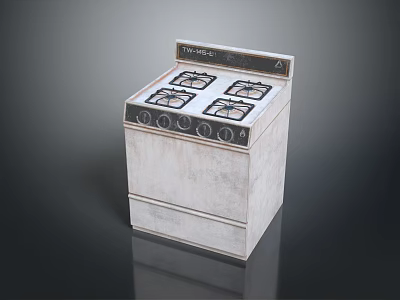 Vintage Gas Stove Kitchen Appliance With Four Burners And White Design For Home Cooking 3d model