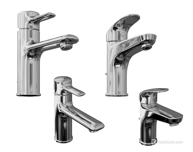Modern Stainless Steel Faucet Set With Various Design Styles For Bathroom Kitchen 3d model 