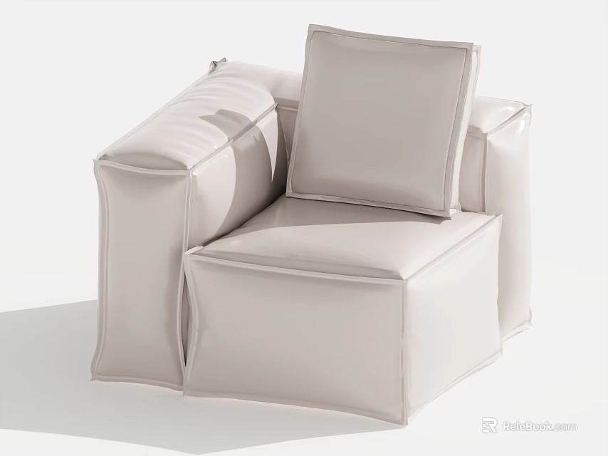 Modern Beige Single Sofa With Soft Fabric Cushions And Ergonomic Armrest Design 3d model