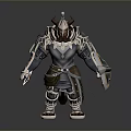 Mythical Man In Detailed Armor With Horns Holding Shield And Sword