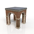 Functional Table With Brick Arch Structure Stone Pillar Supports And Gray Top Surface 3d model