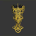 Abstract Golden Animal Head Sculpture with Intricate Spiral Curves and Artistic Design