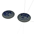 Round Blue And White Porcelain Boxes With Dragon And Landscape Patterns 3d model
