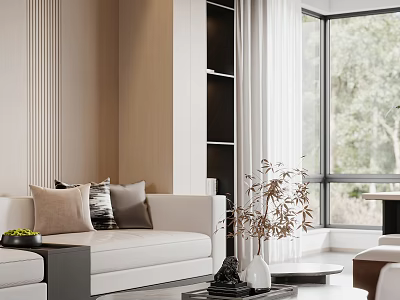 Modern Sofa Coffee Table Combination Ornaments Curtain Leisure Chair Carpet 3d model