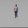 Man Walking In Casual Outfit With Light Blue T Shirt And Jeans
