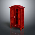 Red Vintage Wooden Storage Cabinet With Glass Door And Drawer For Home Decor