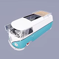 Vintage Volkswagen Van With Blue White Color Wooden Roof Rack And Open Doors