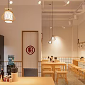 Traditional Japanese Restaurant Interior With Wooden Structure Menu Board Counter And Tables