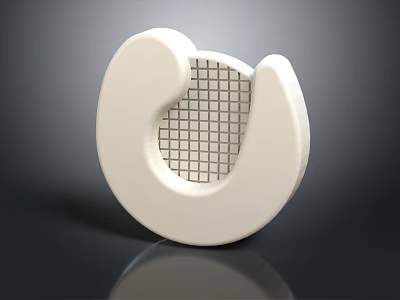 Minimalist White U Shaped Object Featuring Grid Pattern In Center And Smooth Surface 3d model