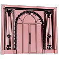 Elegant Double Doors Design With Copper Decorations Arched Glass Black Frame White Wall 3d model