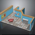 Modern Pet Grooming Shop With Blue Walls Pink Paw Print Seats Gray Lockers Tile Floor