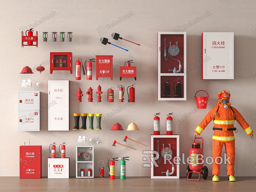 Modern fire fighting equipment fire hydrant fire extinguisher safety exit alarm emergency lighting model