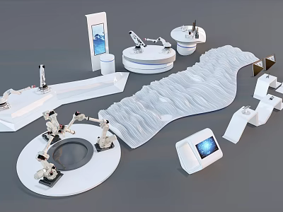 Modern Display Shelves With Sleek White Curved Design And Exhibition Units For Retail 3d model