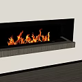 Modern Built In Fireplace With Flames And Stone Base Interior Design 3d model