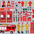 Comprehensive Fire Safety Equipment Collection With Extinguishers Hydrants Axes Hoses Fire Truck And Uniforms