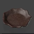 Dark Brown Wooden Petal Shaped Plate With Natural Wood Grain Texture