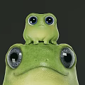 Cute Green Reptile With Big Eyes And Small Reptile Sitting On Its Back