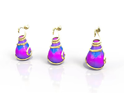 Shiny Teardrop Earrings With Purple Pink Gradient And Golden Decorative Rings 3d model