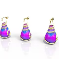 Shiny Teardrop Earrings With Purple Pink Gradient And Golden Decorative Rings