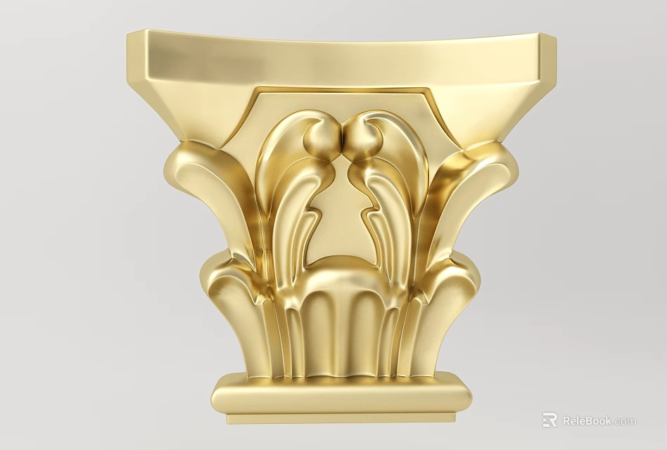 Golden Ornate Carved Capital With Classical Architectural Decorative Design Features 3d model 