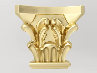 Golden Ornate Carved Capital With Classical Architectural Decorative Design Features 3d model