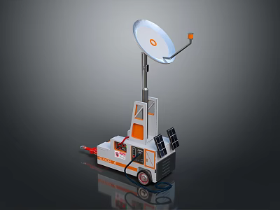Mobile Satellite Communication Equipment with Solar Panels Control Panel and Dish Antenna 3d model