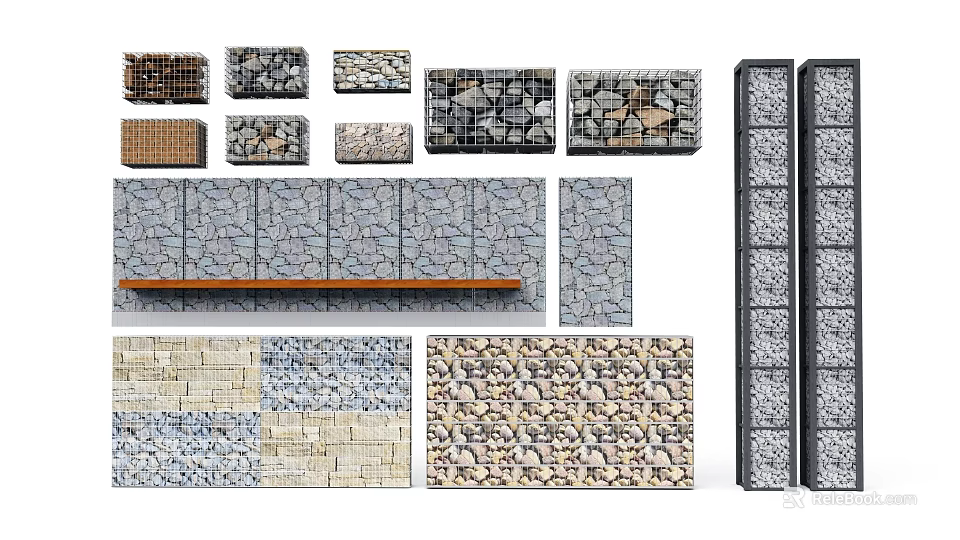 Road Infrastructure Elements with Stone Brick Concrete Materials and Retaining Wall Designs 3d model
