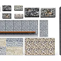 Road Infrastructure Elements with Stone Brick Concrete Materials and Retaining Wall Designs 3d model
