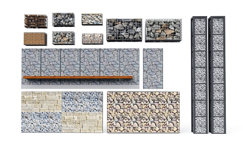 Gabion landscape wall landscape wall enclosing wall rust board landscape wall stone enclosing wall gabion 3d model