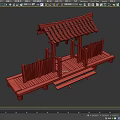 Traditional Wooden Post Station with Tile Roof and Wooden Fence on Raised Platform Structure