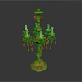 Decorative Brass Candelabra With Multiple Arms White Candles And Crystal Pendants