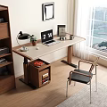 Modern Adjustable Desk With Laptop Desk Lamp Plant And City View Window