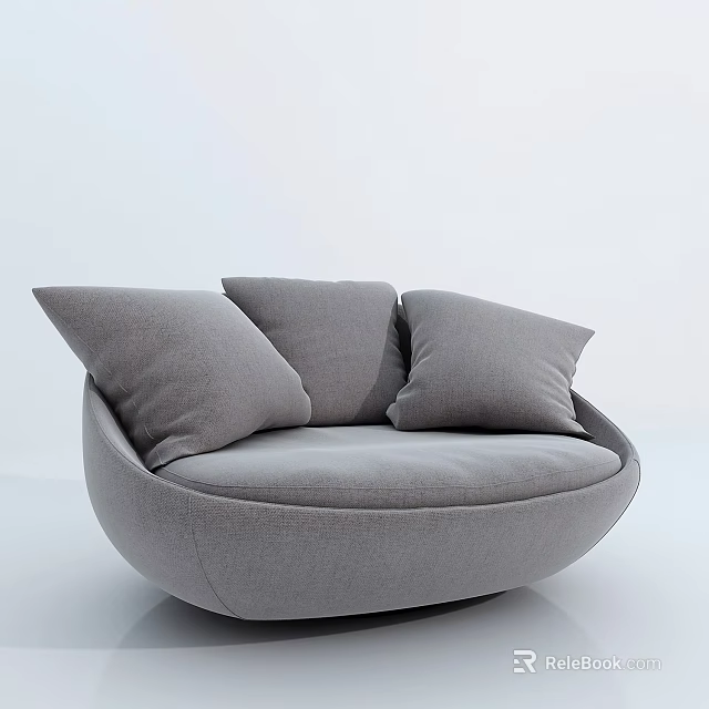 Modern Gray Single Sofa With Rounded Shape And Plush Fabric Cushions 3d model