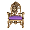 Luxurious Single Sofa With Gold Frame Intricate Carvings And Purple Cushion