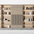 Modern Illuminated Wooden Display Cabinet With Multiple Shelves Holding Books Vases And Pottery
