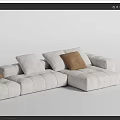 Modern Sectional Sofa With Light Gray Fabric And Brown Decorative Throw Pillows 3d model