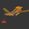Yellow Industrial Crushing Vehicle With Conveyor Belts And Red Crushed Materials