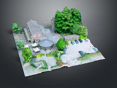 Modern Architectural Model Scene With Buildings Trees Parking Lot And Vehicles 3d model