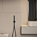 Hotel Guest Room Featuring Modern Minimalist Design Large Bed City Skyline View And Pendant Lights