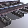 Railroad Track Structure With Rusty Metal Rails Wooden Ties And Metal Bolts