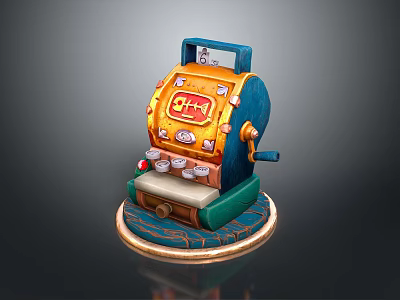 Vintage Colorful Slot Machine Decorative Model With Retro Style Lever And Numbers 3d model