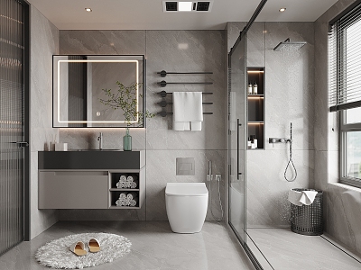 Modern Bathroom Shower Room Toilet Washbasin Shower Partition model