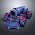 Detailed Purple 3D Game Cannon With Red Wheels And Sturdy Base
