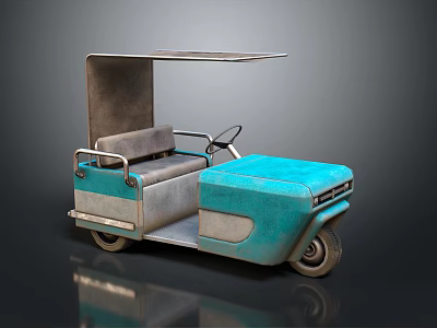 Stylish Turquoise And Gray Golf Cart With Canopy Seats And Wheels Design 3d model