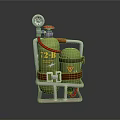 Household Green Gas Cylinder with Y2-B Label Pressure Gauge Red Valve and White Stand